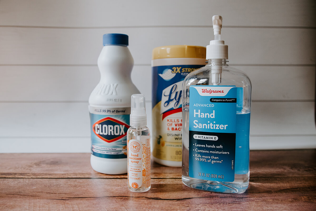 cleaning products on a table